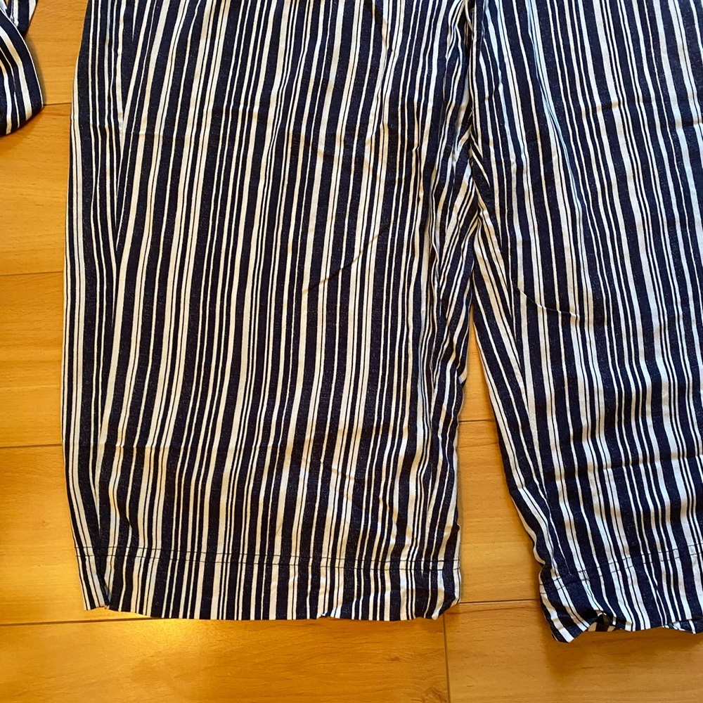 Terra & Sky Navy and White Cropped Wide Leg Pants slide-on Stripes Tie Belt 1X - Picture 3 of 9